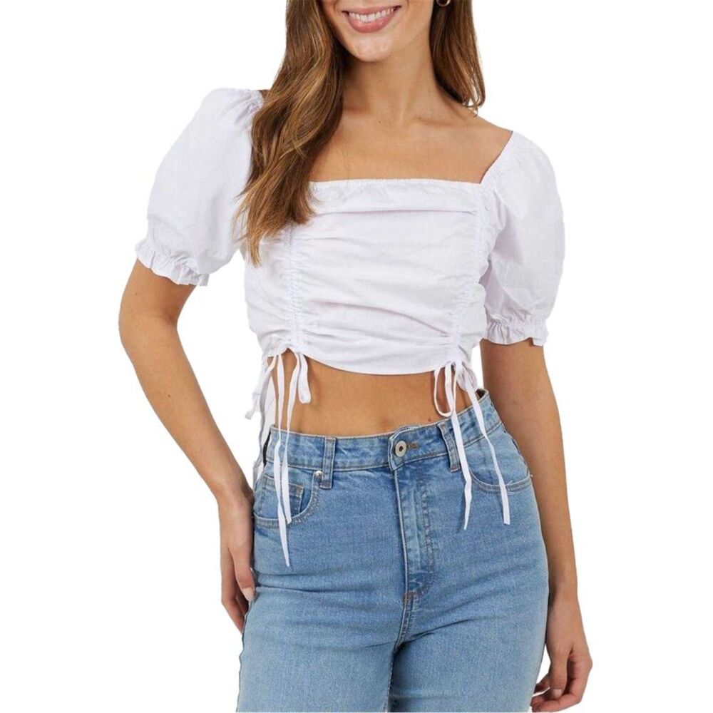 Brave Soul Womens/Ladies Puff Sleeve Crop Top / White